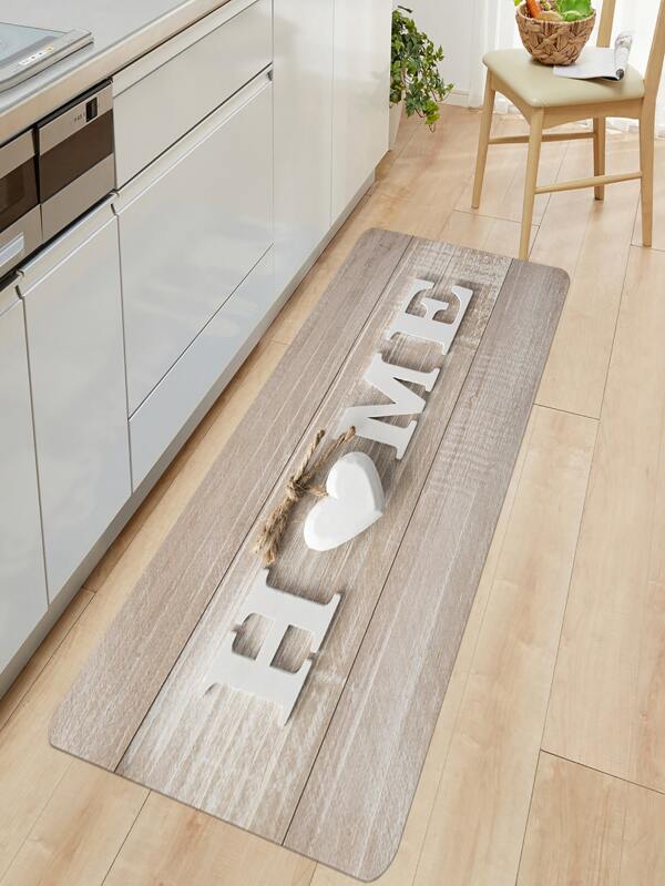 1pc Letter Graphic Anti-slip Kitchen Rug, Modern Heart & Letter Graphic Floor Mat For Living Room And Bedroom