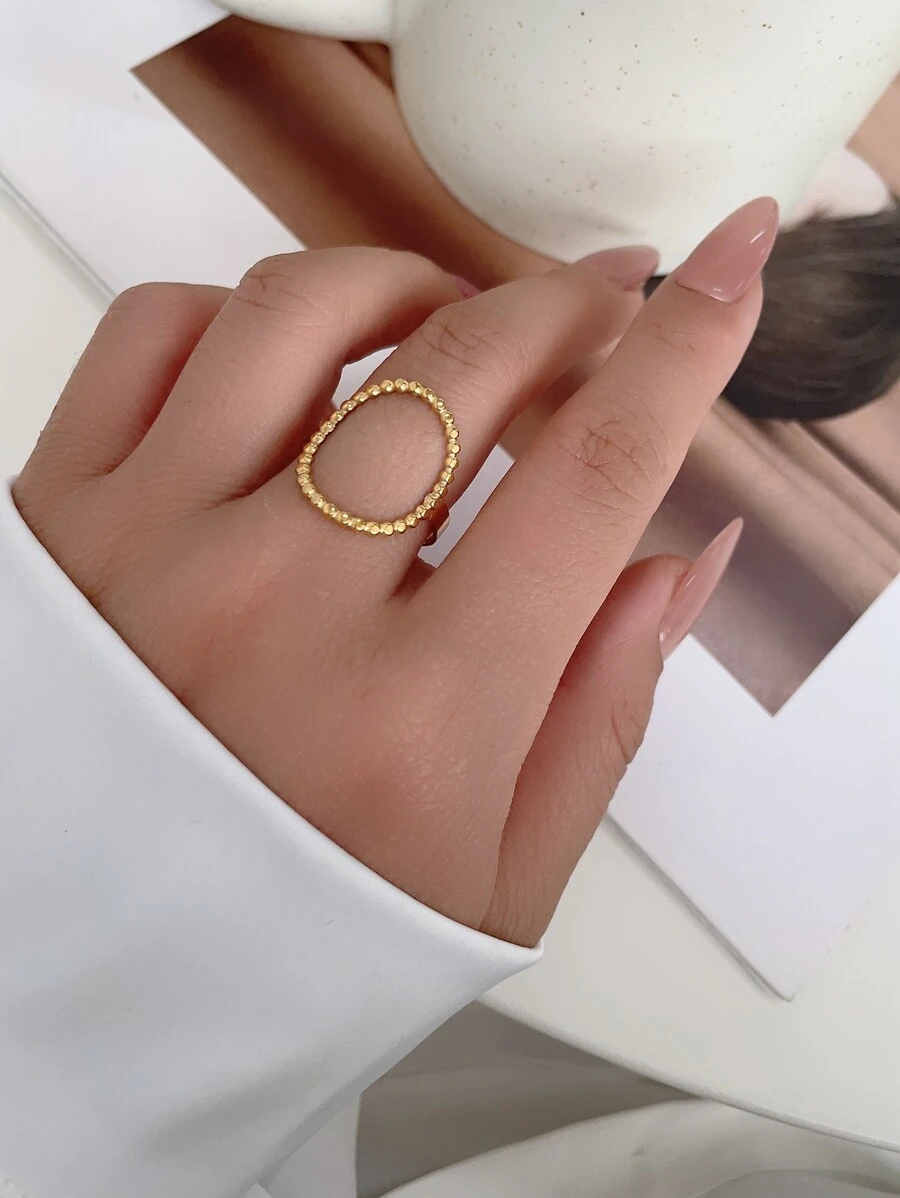 1件時尚14K鍍金多巴胺風格不鏽鋼巴洛克寬版開口戒指，適合女性日常配戴，禮物，防水飾品 - 金黃色 - 查看 1