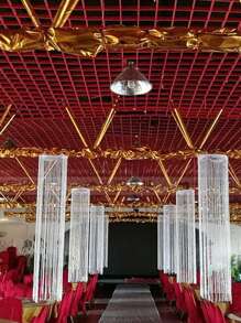 1入組素色流蘇窗簾，現代閃光細節銀色派對流蘇窗簾適合派對、假日 - 銀色 - 查看 2