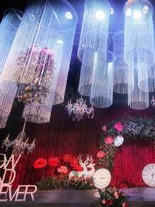 1入組素色流蘇窗簾，現代閃光細節銀色派對流蘇窗簾適合派對、假日 - 銀色 - 查看 3