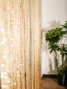 1入組素色流蘇窗簾，現代閃光細節銀色派對流蘇窗簾適合派對、假日 - 銀色 - 查看 6