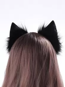 1入組女士動物耳朵和長毛絨裝飾時尚立體髮箍適合派對 - 黑與白 - 查看 2