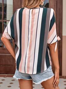 SHEIN LUNE Blusa con estampado de rayas de manga murciélago - Multicolor - Ver 2