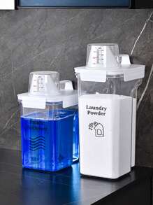 1500/2000/2800ml Large Capacity Laundry Soap Dispenser Seal Detergent Softener Powder Storage Bin With Measuring Cup And Spout Clear Storage Box - Clear - View 6