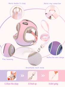 Supet 1入組漸層寵物背帶和1入組寵物牽引繩 - 淡紫色 - 查看 5