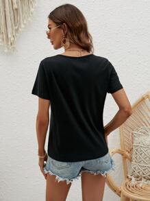 SHEIN LUNE Criss Cross Front Tee - Black - View 2