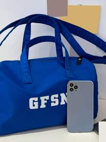 Túi du lịch họa tiết chữ cái bằng nylon có quai xách đôi, cặp đi học khi đi du lịch, đại học, trường học - Màu xanh lam - Xem 5