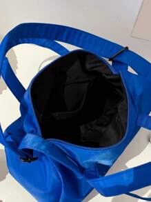 Túi du lịch họa tiết chữ cái bằng nylon có quai xách đôi, cặp đi học khi đi du lịch, đại học, trường học - Màu xanh lam - Xem 6