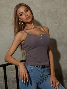 SHEIN Privé 半排扣吊帶上衣 - 咖啡棕 - 查看 3