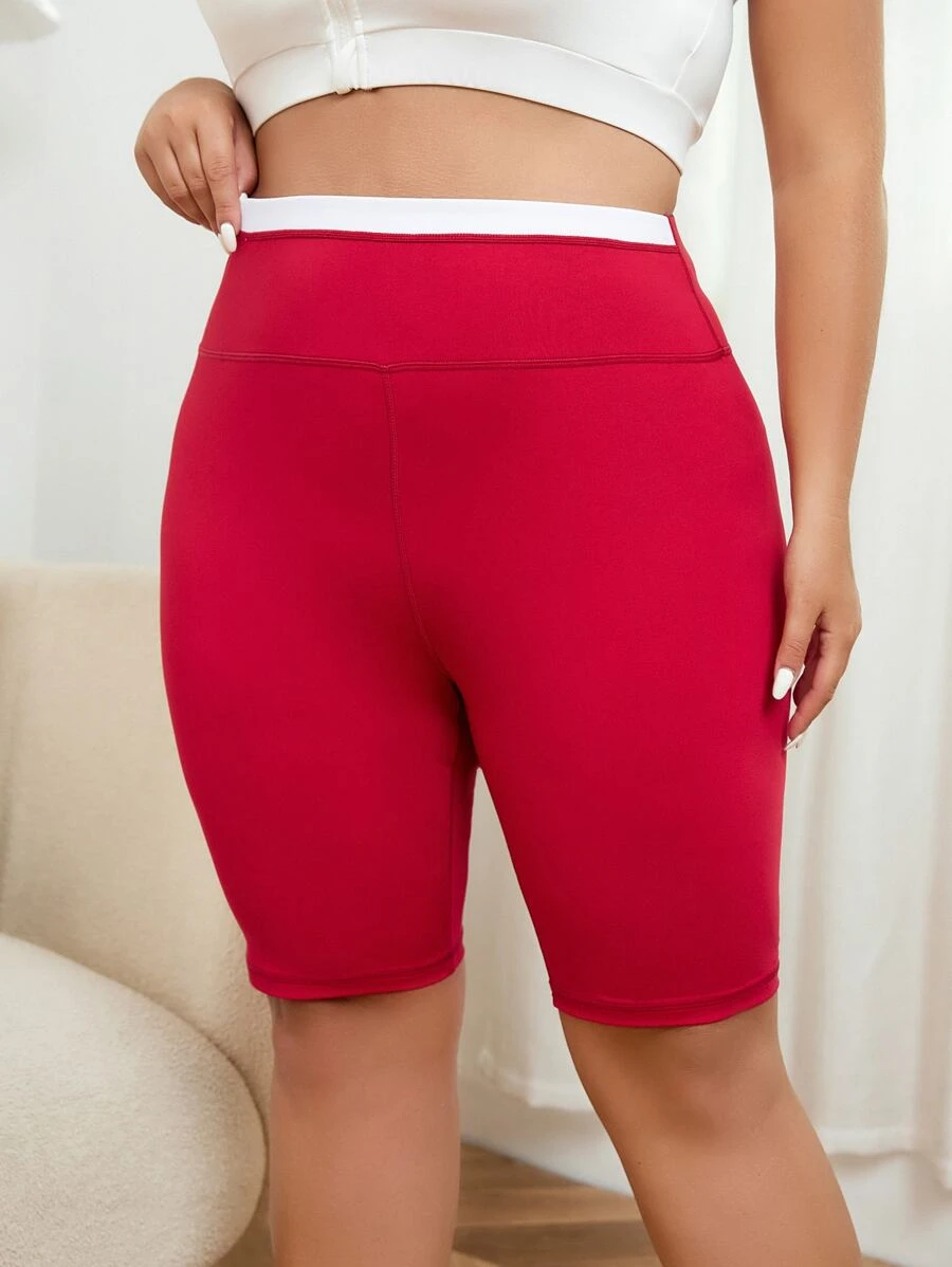 Plus Contrast Trim Cycling Shorts - Red - View 1