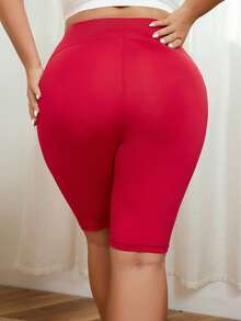 Plus Contrast Trim Cycling Shorts - Red - View 2