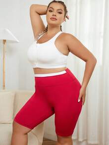Plus Contrast Trim Cycling Shorts - Red - View 4