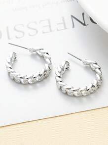 Twist Design Cuff Hoop Bông tai - Bạc - Xem 1