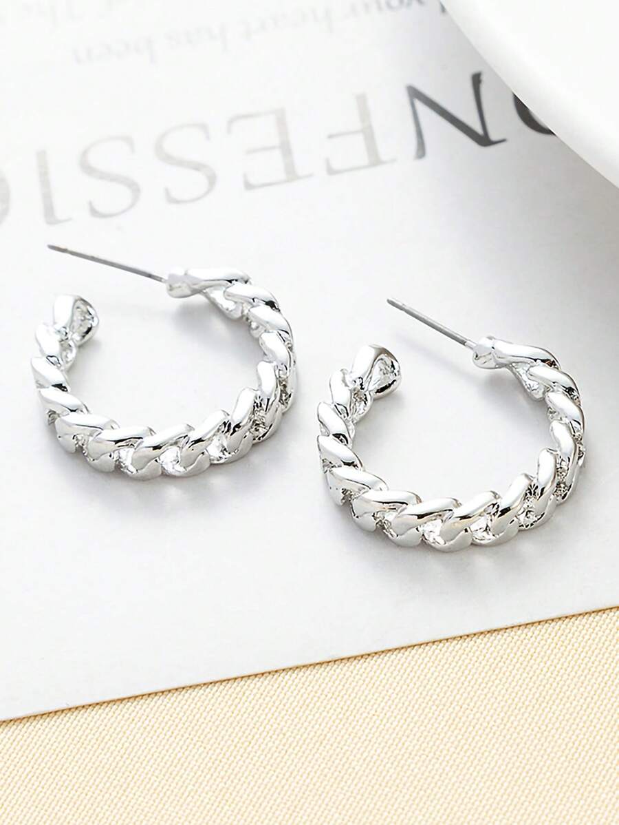 Twist Design Cuff Hoop Bông tai - Bạc - Xem 1