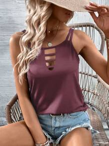 SHEIN LUNE Áo khoác và áo lót dành cho xe tăng nữ Cắt ra màu trơn Giải trí - Gỗ đỏ - Xem 4
