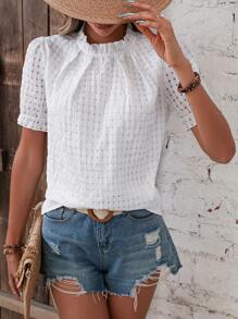 SHEIN VCAY Frill Trim Puff Sleeve Blouse - White - View 2