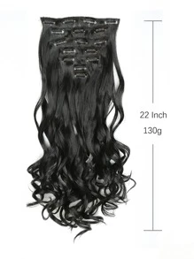22英寸夹式接发，长款波浪卷发，7片装，隐形夹式加厚假发片，黑色，柔软全头合成纤维，女士适用 - 黑色 - 查看 3
