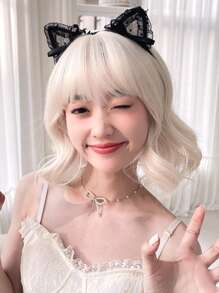 短小波浪人造假髮帶劉海 - 金色 - 查看 1