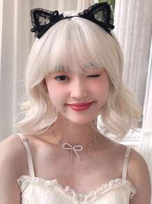 短小波浪人造假髮帶劉海 - 金色 - 查看 4