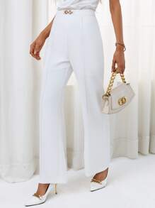 SHEIN Privé Quần nữ Chuỗi màu trơn Giải trí - trắng - Xem 5