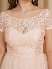 BABYONLINE D.R.E.S.S. Contrast Lace Mesh Overlay Maxi Formal Dress - Pink - View 5