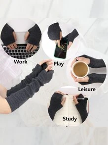 1對女士編織加厚手臂暖器連無指手套，柔軟、保暖、彈性好的手臂套，時尚、多用途的假袖子，適用於套裝、街頭、朋克、Y2K、嘻哈等類型服裝 - 深灰色 - 查看 4