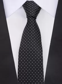 Men Polka Dot Pattern Tie Casual - Black and White - View 1