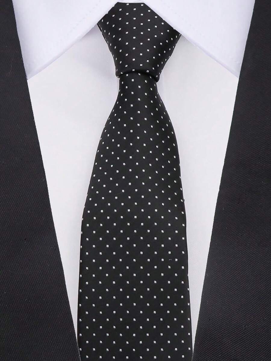 Men Polka Dot Pattern Tie Casual - Black and White - View 1