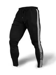 Manfinity Fitness 男士字母圖案拼接側邊接縫運動褲