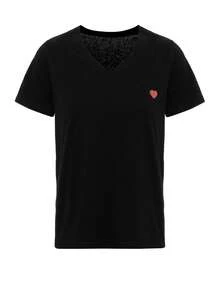 Cottnline Heart Embroidery V Neck Tee - màu đen - Xem 4