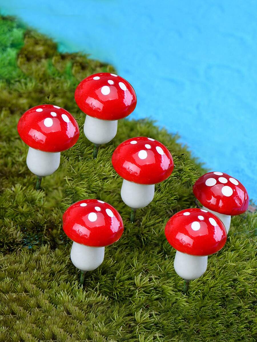 10pcs Mushroom Design Garden Decoration Craft - Red - View 1