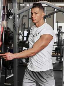 Manfinity Sport Corelite Hombres Camiseta deportiva con estampado de letra - Blanco - Ver 3