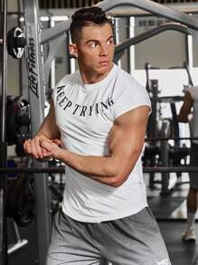 Manfinity Sport Corelite Hombres Camiseta deportiva con estampado de letra - Blanco - Ver 4