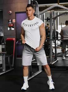 Manfinity Sport Corelite Hombres Camiseta deportiva con estampado de letra - Blanco - Ver 5