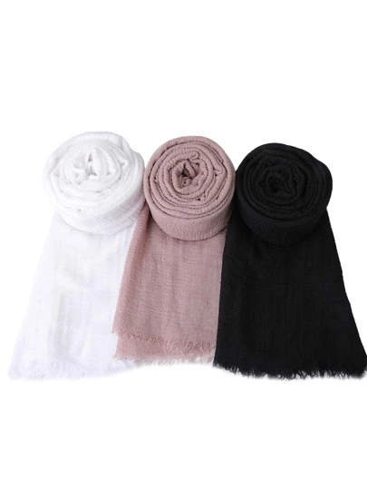 3 件装女士时尚纯色原始边饰围巾，适合女士日常生活，适合男孩女孩礼物配饰女士围巾套装