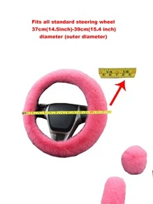 3入組毛絨汽車方向盤和變速桿及手剎套組 - 粉色 - 查看 2