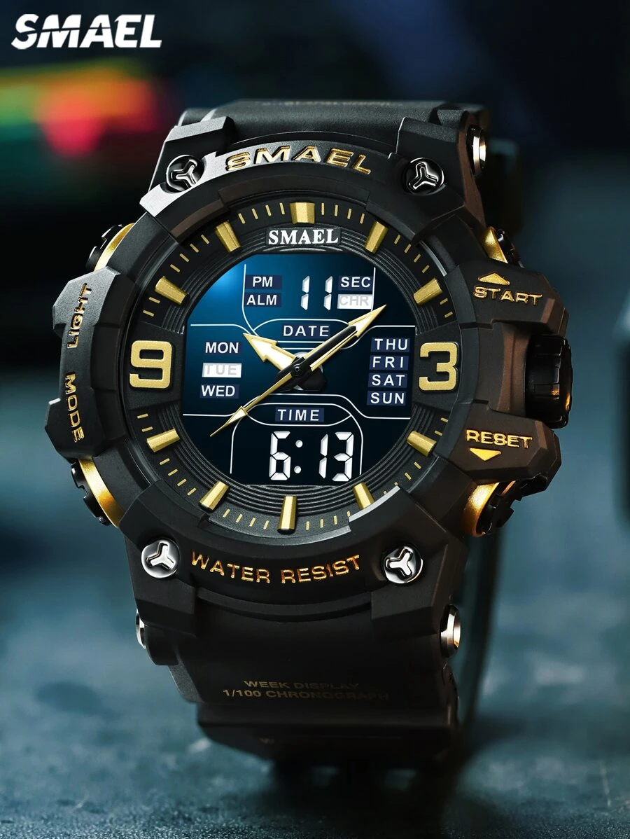 Smael Sports Waterproof Electronic Wristwatch - Black - View 1