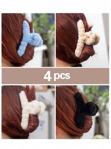 4pcs Solid Fuzzy Hair Clip Cute Claw Clips Hair Claws Hair Barrettes