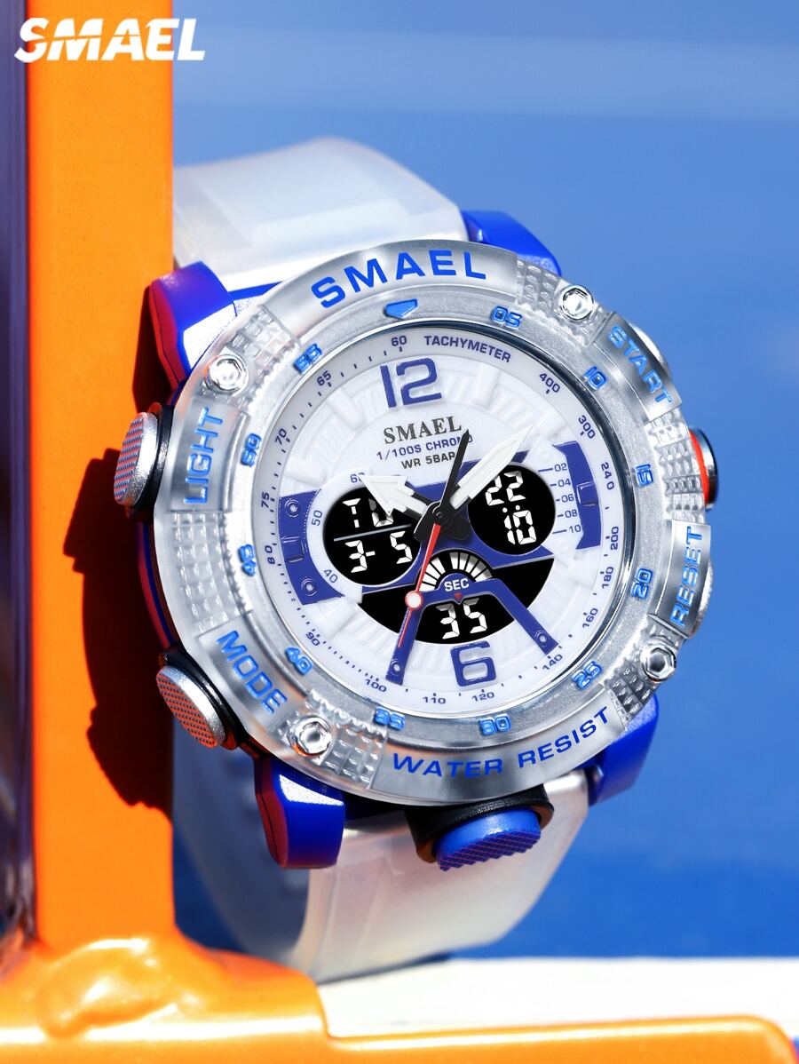 SMAEL1入組白色TPR聚氨酯帶休閒計時碼表防震防水日期圓形錶盤數字手錶,適用於日常生活 - 白色 - 查看 1