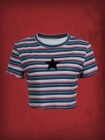 Grunge Punk Maglietta corta righe con stampa stella