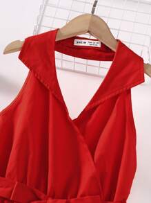 SHEIN Teen Girls Solid Belted Dress - Burgundy - View 3