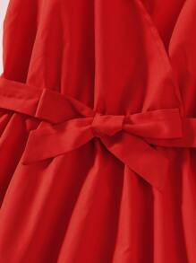 SHEIN Teen Girls Solid Belted Dress - Burgundy - View 4