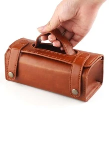 Bolsa de aseo de viaje de PU para hombres, 1 pieza Estuche organizador de lavado para afeitado de color marrón oscuro para proteger el afeitadora, regalo de contenedor de afeitado