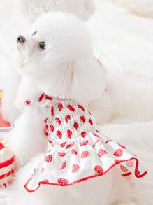 1 pieza Vestido de mascota con estampado de fresa para perro con gato para primavera - Multicolor - Ver 1