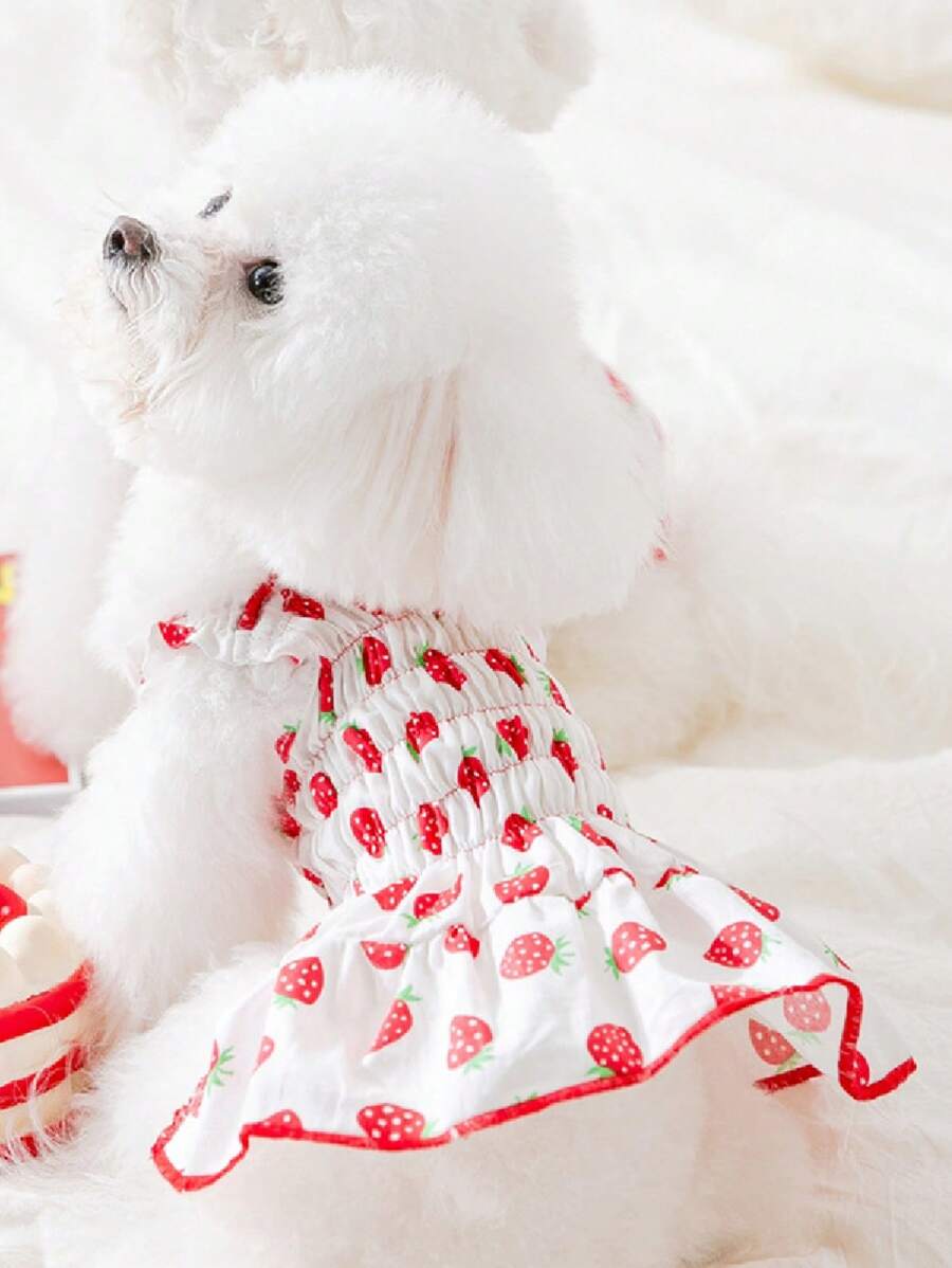 1 pieza Vestido de mascota con estampado de fresa para perro con gato para primavera - Multicolor - Ver 1