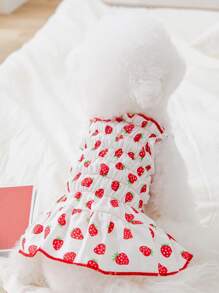 1 pieza Vestido de mascota con estampado de fresa para perro con gato para primavera - Multicolor - Ver 2