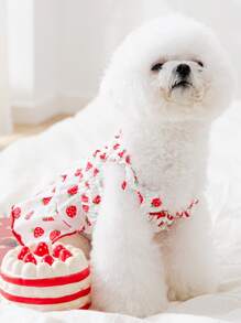 1 pieza Vestido de mascota con estampado de fresa para perro con gato para primavera - Multicolor - Ver 3