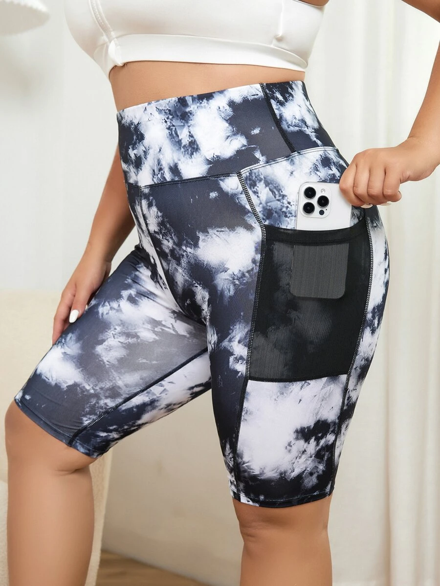 Yoga Basic 大碼紮染寬腰帶運動短褲帶手機袋 - 黑與白 - 查看 1