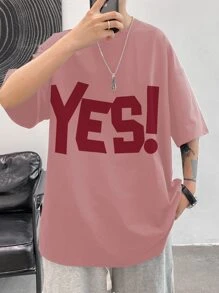 Manfinity Men Letter Graphic Drop Shoulder Tee - Pink - View 1