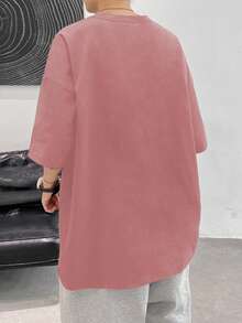 Manfinity Men Letter Graphic Drop Shoulder Tee - Pink - View 2